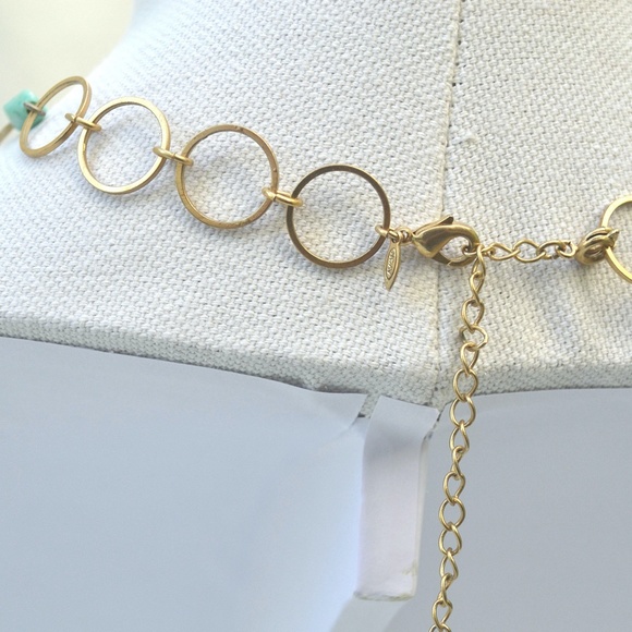 AVON Shell Choker Chain Link Necklace with Turquoise Beads - Picture 2 of 2